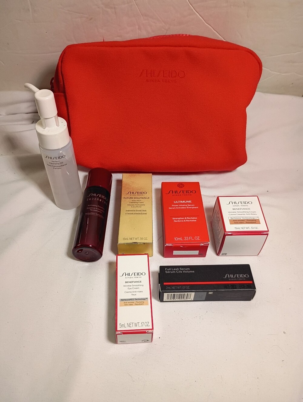 Shiseido 7pc Skincare Set Travel Gift Makeup Bag Ultimune Benefiance Lash New